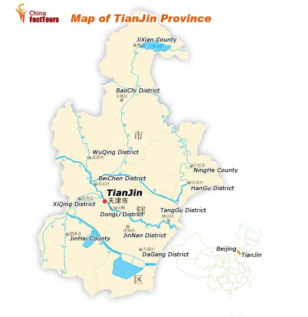 Map of Tianjin, Tanjin Beijing, China